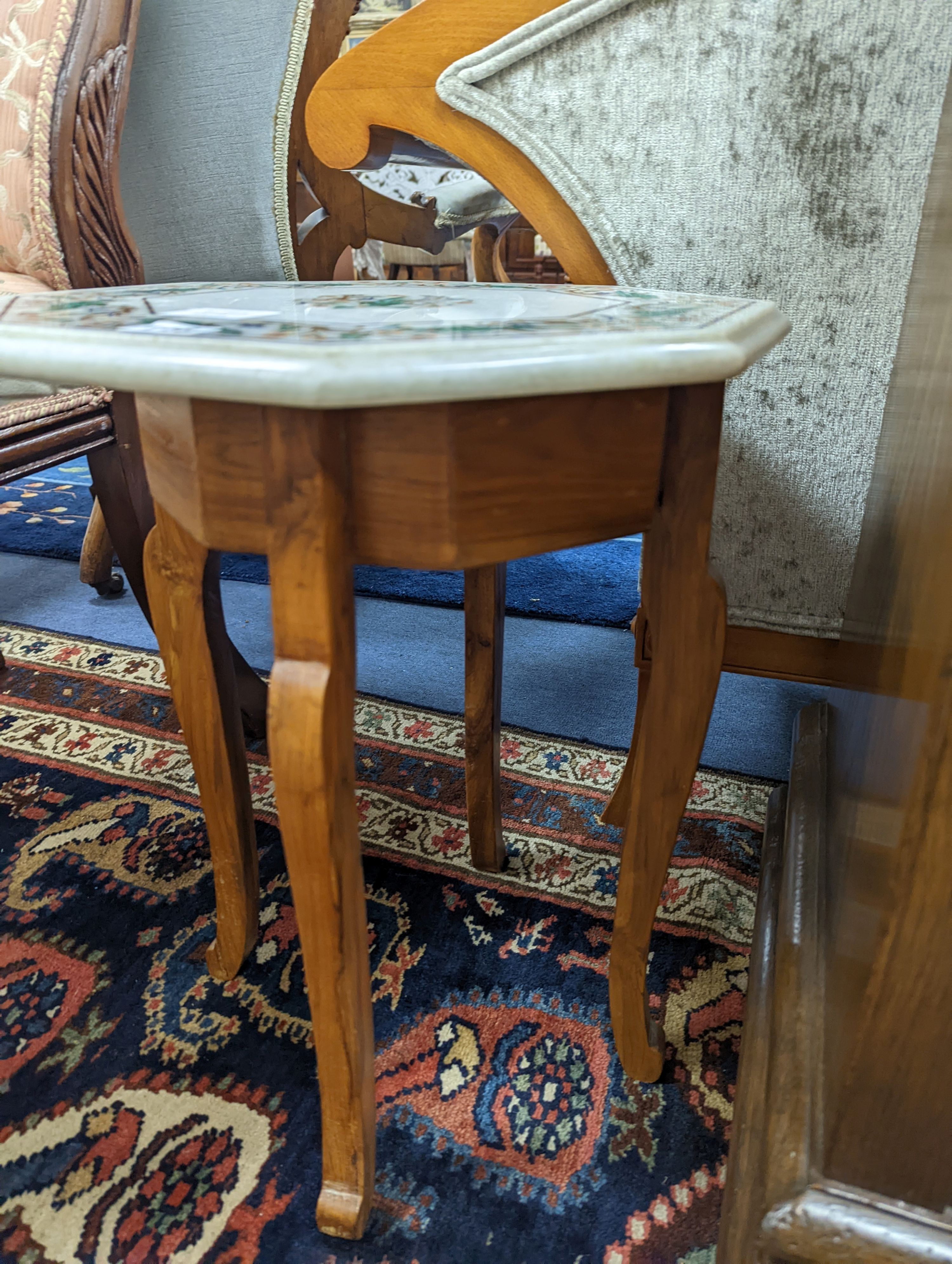 An Indian hardstone inlaid octagonal marble topped occasional table, width 38cm, height 47cm